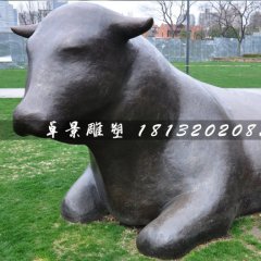 臥著的牛銅雕，公園抽象動物雕塑