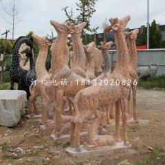 長頸鹿石雕，公園晚霞紅動物雕塑