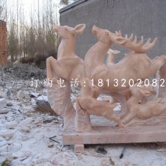 梅花鹿石雕晚霞紅動物雕塑
