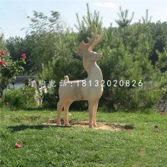小鹿石雕，晚霞紅動物雕塑