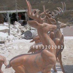 晚霞紅小鹿雕塑，公園小鹿石雕