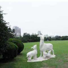 漢白玉母子山羊 動物石雕