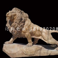 晚霞紅動物石雕廣場獅子雕塑