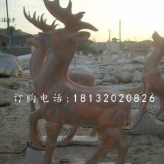 公園小鹿雕塑晚霞紅動物石雕