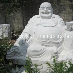 漢白玉拿元寶的彌勒佛，寺廟佛像石雕