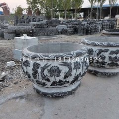 圓形水缸石雕，青石水缸
