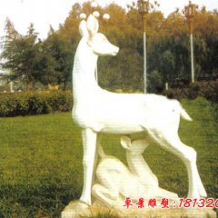 母子鹿石雕，漢白玉動物雕塑