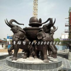 大象銅雕，公園大象噴泉雕塑