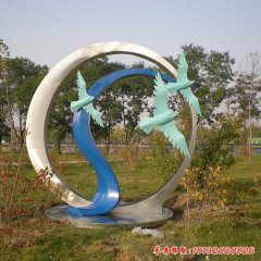 公園不銹鋼抽象圓環鴿子雕塑