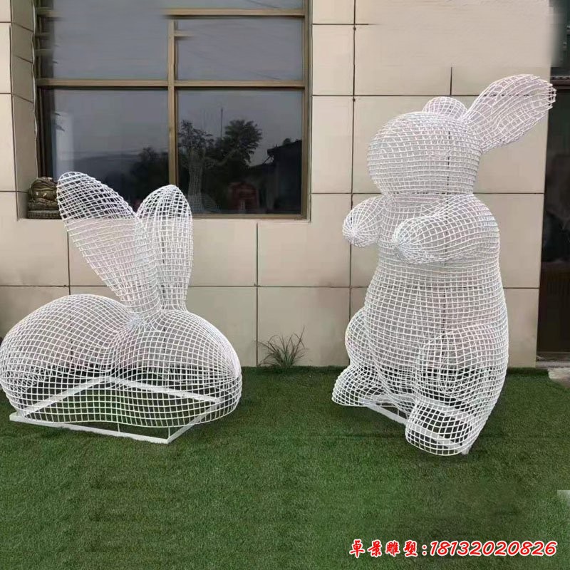 草坪不銹鋼鏤空兔子雕塑
