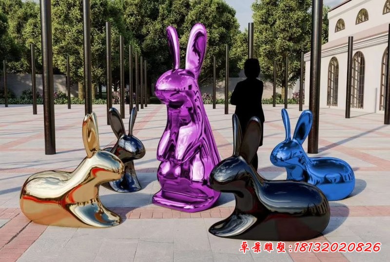 城市不銹鋼兔子景觀雕塑