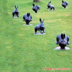公園動物兔子銅雕