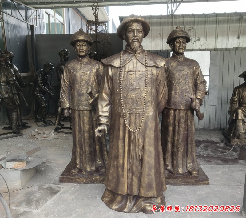 林則徐和清朝士兵雕塑 玻璃鋼仿銅古代人物雕塑